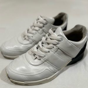 Chanel White Leather Black Satin Sneakers Shoes size 40